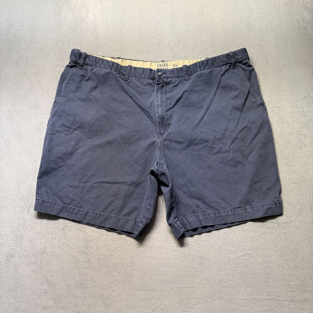 IZOD Saltwater Men’s Size 48 Navy Blue Flat Front Chino Shorts Casual Summer